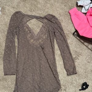 Brown Lace Long Sleeve negligée